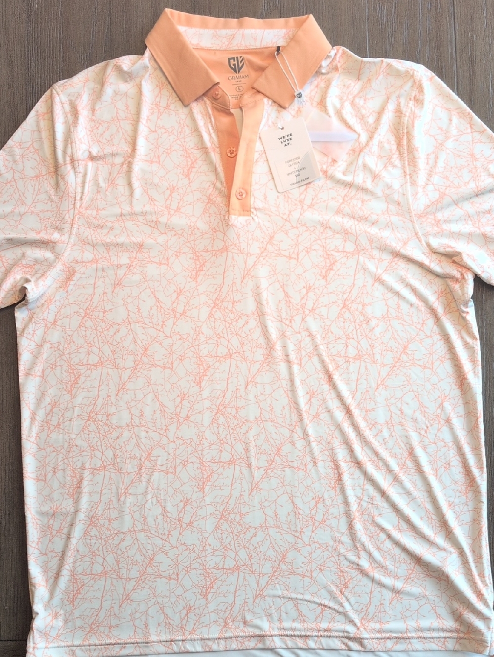 Graham Luxe Men's Golf Peach and White Abstract-Print Polo
